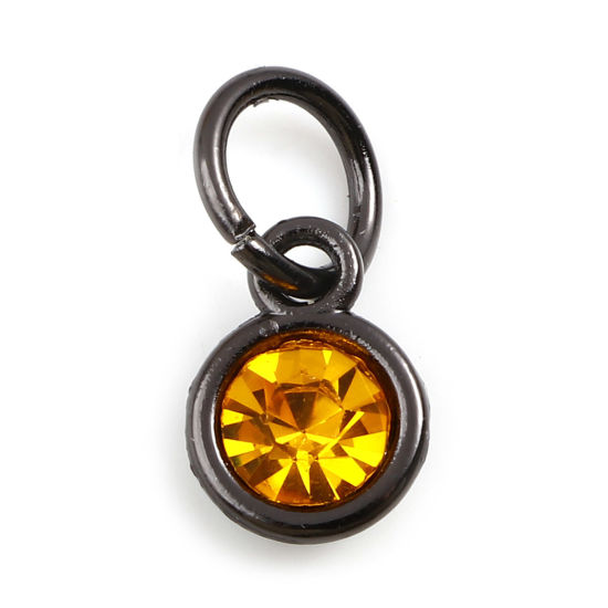 Imagen de Zinc Based Alloy & Glass Birthstone Charms Round Gunmetal Orange November 15mm x 7mm, 10 PCs