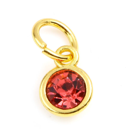 Picture of Zinc Based Alloy & Glass Birthstone Charms Round Gold Plated Hot Pink October 15mm x 7mm, 10 PCs