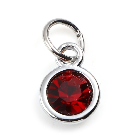 Image de Breloques Pierres de Naissance en Alliage de zinc+Verre Rond Argent Mat Vin Rouge janvier 14mm x 7mm, 10 Pcs