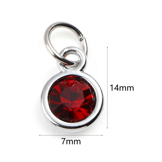 Image de Breloques Pierres de Naissance en Alliage de zinc+Verre Rond Argent Mat Vin Rouge janvier 14mm x 7mm, 10 Pcs