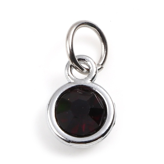 Image de Breloques Pierres de Naissance en Alliage de zinc+Verre Rond Argent Mat Fuchsia février 14mm x 7mm, 10 Pcs