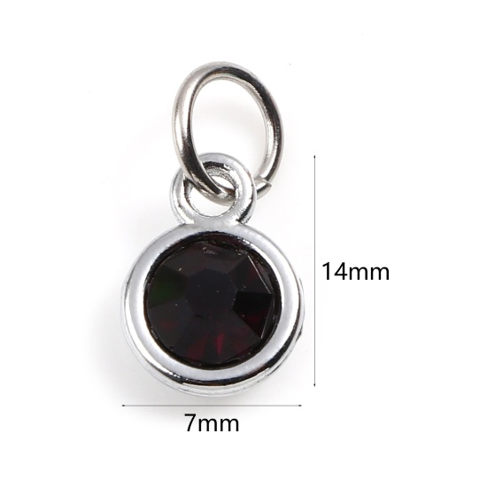 Image de Breloques Pierres de Naissance en Alliage de zinc+Verre Rond Argent Mat Fuchsia février 14mm x 7mm, 10 Pcs