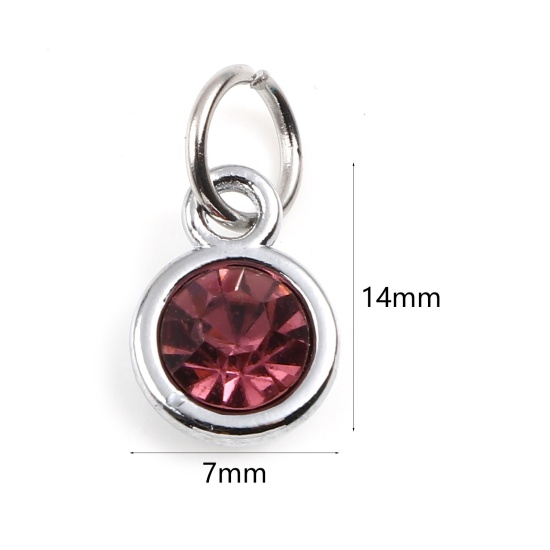 Image de Breloques Pierres de Naissance en Alliage de zinc+Verre Rond Argent Mat Mauve juin 14mm x 7mm, 10 Pcs