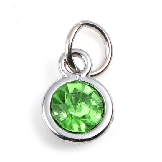 Image de Breloques Pierres de Naissance en Alliage de zinc+Verre Rond Argent Mat Vert août 14mm x 7mm, 10 Pcs