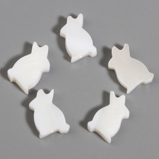 Picture of Natural Shell Loose Beads Rabbit Animal Creamy-White About 15mm x 9mm - 14mm x 8mm, Hole:Approx 0.8mm, 5 PCs