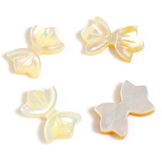 Image de Perles en Coquille Nœuds Papillon Jaune 13mm x 8mm -12mm x 7mm, Taille de Trou: 0.8mm, 2 Pcs