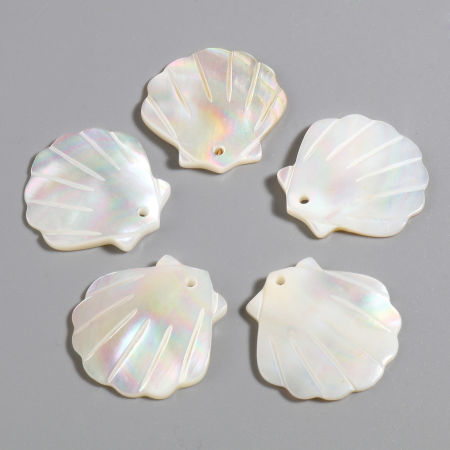 Natural Shell Charms Scallop Creamy-White 22mm x 22mm, 2 PCs