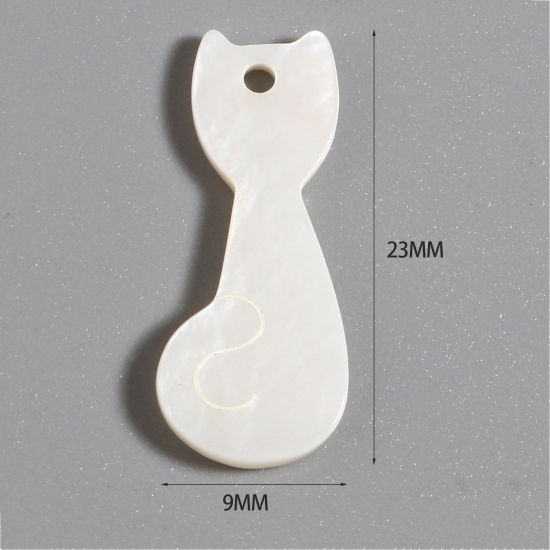 Image de Breloques Naturel en Coquille Chat Blanc 23mm x 9mm, 2 Pcs