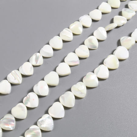 Picture of Valentine's Day Natural Shell Loose Beads Heart Creamy-White About 8mm x 8mm, Hole:Approx 0.8mm, 40cm(15 6/8") - 39.5cm(15 4/8") long, 1 Strand (Approx 49 PCs/Strand)