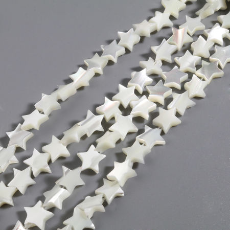 Picture of Galaxy Natural Shell Loose Beads Star Creamy-White About 9mm x 9mm, Hole:Approx 0.9mm, 40.5cm(16") - 40cm(15 6/8") long, 1 Strand (Approx 50 PCs/Strand)