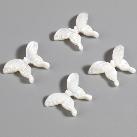 Insect Natural Shell Loose Beads Butterfly Animal White About 20mm x 14mm, Hole:Approx 0.7mm, 1 Piece