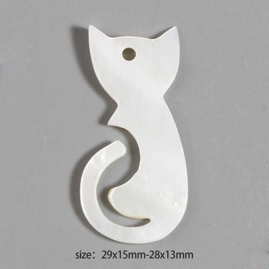 Picture of Natural Shell Charms Cat Animal White 29mm x 15mm - 28mm x 13mm, 2 PCs