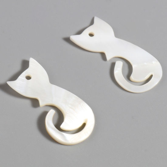 Picture of Natural Shell Charms Cat Animal White 29mm x 15mm - 28mm x 13mm, 2 PCs