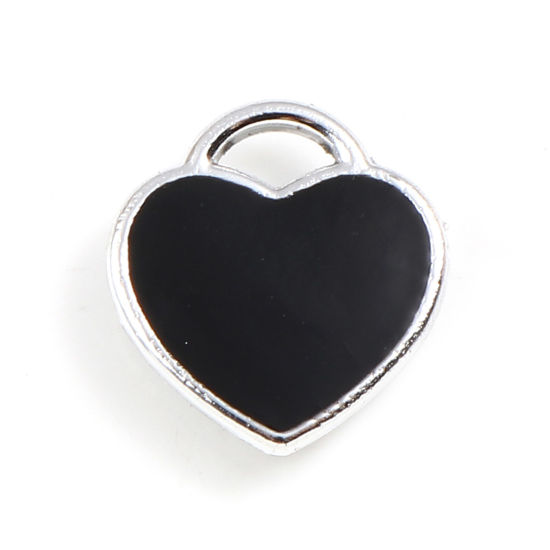 Picture of Zinc Based Alloy Valentine's Day Charms Heart Black Enamel 12mm x 11mm, 10 PCs