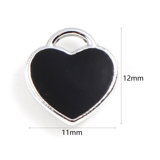 Picture of Zinc Based Alloy Valentine's Day Charms Heart Black Enamel 12mm x 11mm, 10 PCs