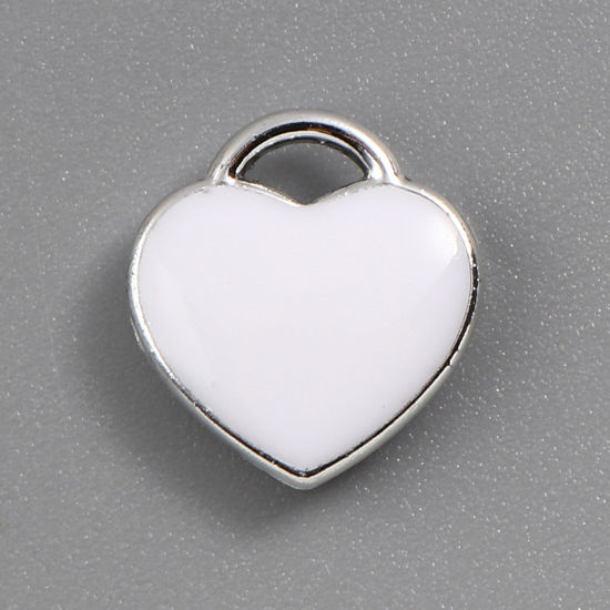 Picture of Zinc Based Alloy Valentine's Day Charms Heart White Enamel 12mm x 11mm, 10 PCs