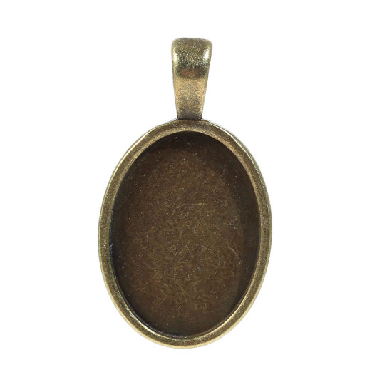 Image de Pendentif en Alliage de Zinc Ovale Bronze Antique (Convenable à Cabochon 25mm x 18mm) 37mm x 21mm, 10 PCs