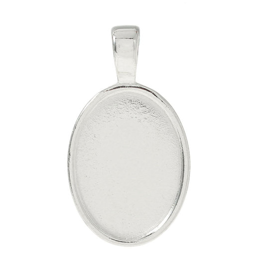 Picture of Zinc Based AlloyCabochon Setting Pendants Oval Silver Plated (Fits 25mm x 18mm) 37mm x 21mm, 10 PCs