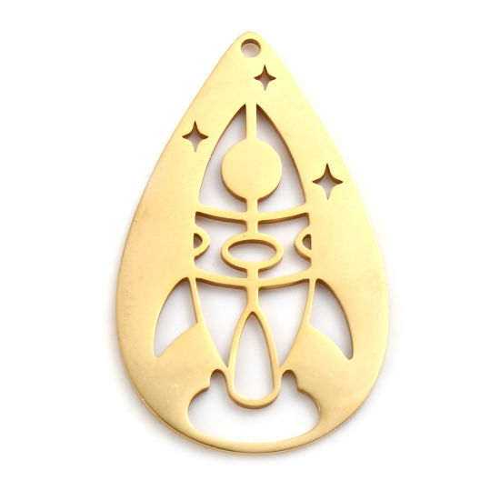 Изображение Нержавеющая Сталь галактика галактика Подвески водяная капля Позолоченный Ракета 36мм x 22мм, 1 ШТ