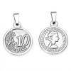 Picture of Stainless Steel Pendants Round Silver Tone Message " 10 CENT " Carved 30mm(1 1/8") x 19mm( 6/8"), 1 Piece
