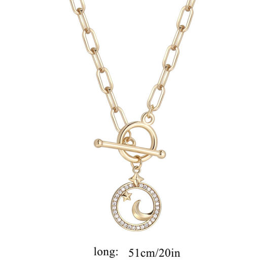 Imagen de 1 Unidad Enchapado al Vacío Ecológico Elegante Galaxia 18K Oro Real Chapado Latón & Brillantito Catena di Fermagli Luna Media Estrella Collar con Colgante Para Mujeres Fiesta 51cm longitud