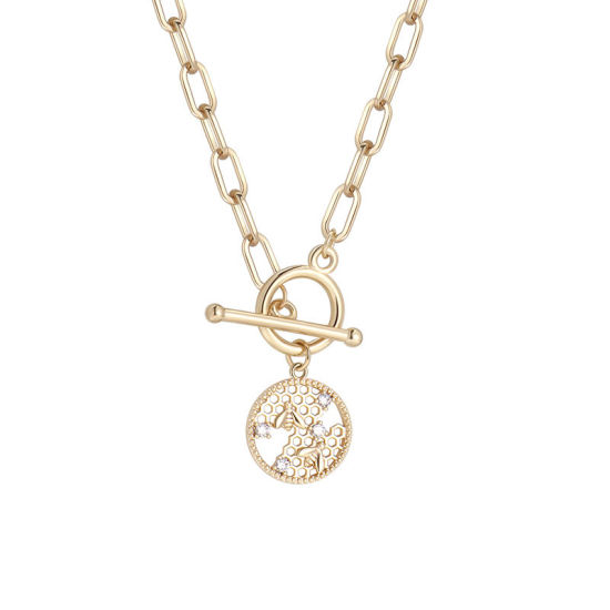 Imagen de 1 Unidad Enchapado al Vacío Ecológico Elegante Insecto 18K Oro Real Chapado Latón & Brillantito Catena di Fermagli Dainty Colmena Ronda Collar con Colgante Para Mujeres Fiesta 51cm longitud