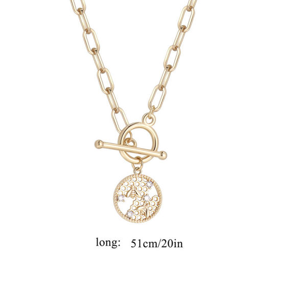 Imagen de 1 Unidad Enchapado al Vacío Ecológico Elegante Insecto 18K Oro Real Chapado Latón & Brillantito Catena di Fermagli Dainty Colmena Ronda Collar con Colgante Para Mujeres Fiesta 51cm longitud