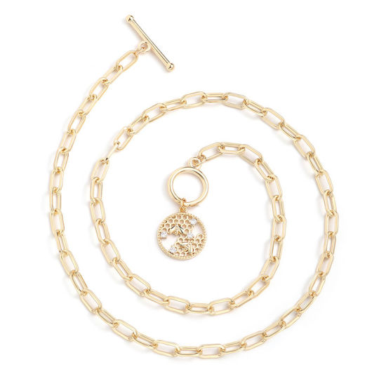 Imagen de 1 Unidad Enchapado al Vacío Ecológico Elegante Insecto 18K Oro Real Chapado Latón & Brillantito Catena di Fermagli Dainty Colmena Ronda Collar con Colgante Para Mujeres Fiesta 51cm longitud