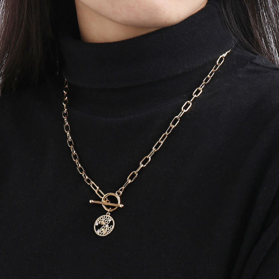 Imagen de 1 Unidad Enchapado al Vacío Ecológico Elegante Insecto 18K Oro Real Chapado Latón & Brillantito Catena di Fermagli Dainty Colmena Ronda Collar con Colgante Para Mujeres Fiesta 51cm longitud