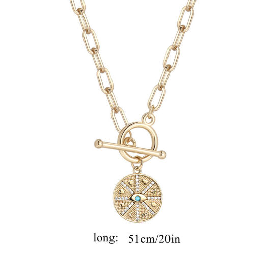 Imagen de 1 Unidad Enchapado al Vacío Ecológico Elegante Religión 18K Oro Real Chapado Latón & Brillantito Catena di Fermagli Ronda Mal de ojo Imitación de turquesa Collar con Colgante Para Mujeres Fiesta 51cm longitud