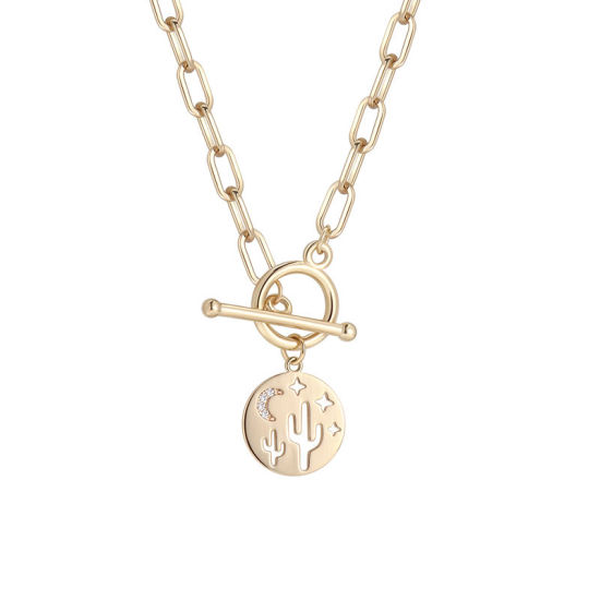 Imagen de 1 Unidad Enchapado al Vacío Ecológico Elegante Sencillo 18K Oro Real Chapado Latón & Brillantito Catena di Fermagli Ronda Cactus Hueco Collar con Colgante Para Mujeres Fiesta 51cm longitud