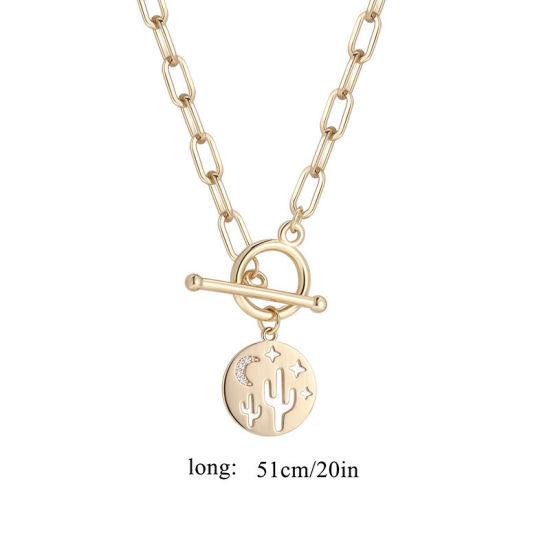 Imagen de 1 Unidad Enchapado al Vacío Ecológico Elegante Sencillo 18K Oro Real Chapado Latón & Brillantito Catena di Fermagli Ronda Cactus Hueco Collar con Colgante Para Mujeres Fiesta 51cm longitud