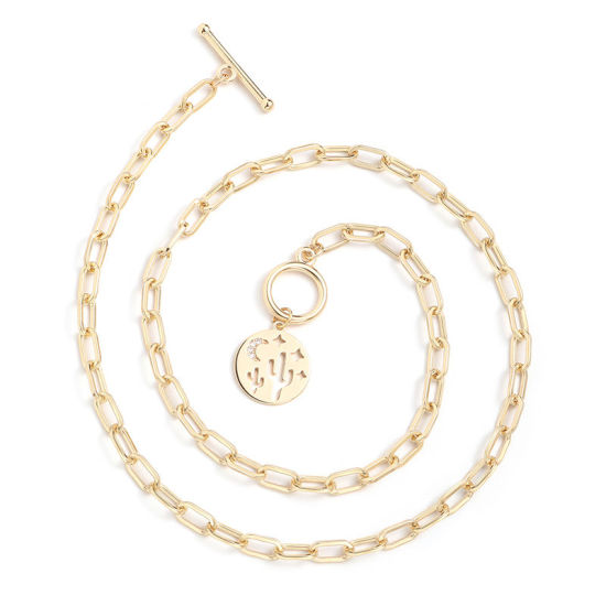Imagen de 1 Unidad Enchapado al Vacío Ecológico Elegante Sencillo 18K Oro Real Chapado Latón & Brillantito Catena di Fermagli Ronda Cactus Hueco Collar con Colgante Para Mujeres Fiesta 51cm longitud