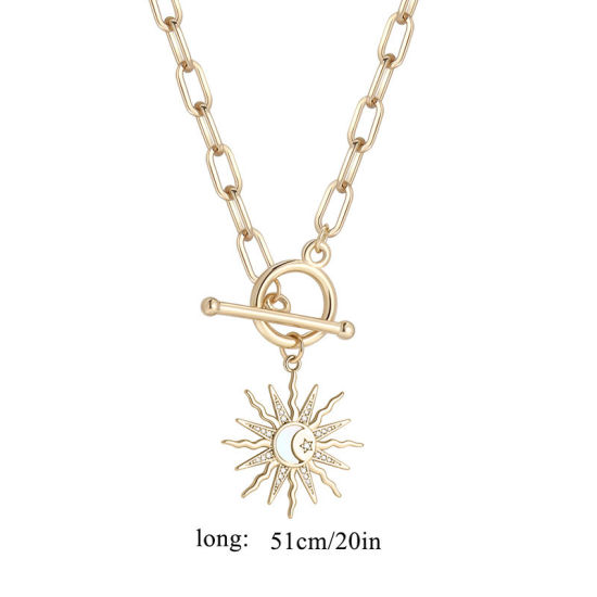 Imagen de 1 Unidad Enchapado al Vacío Ecológico Elegante Galaxia 18K Oro Real Chapado Latón & Brillantito Catena di Fermagli Sol Collar con Colgante Para Mujeres Fiesta 51cm longitud