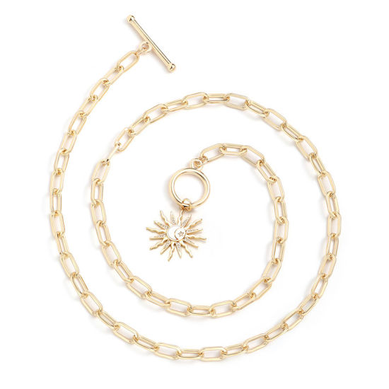 Imagen de 1 Unidad Enchapado al Vacío Ecológico Elegante Galaxia 18K Oro Real Chapado Latón & Brillantito Catena di Fermagli Sol Collar con Colgante Para Mujeres Fiesta 51cm longitud