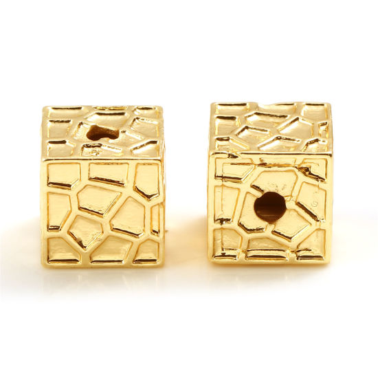 Image de Perles en Laiton Plaqué Or Véritable 18K Carré Géométrique Env. 6mm x 6mm, Trou: Env. 1.7mm, 2 Pcs