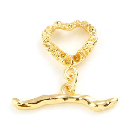 Bild von Messing Knebelverschluss 18K Echtgold plattiert Herz Hohl 26mm x 25mm, 1 Stück