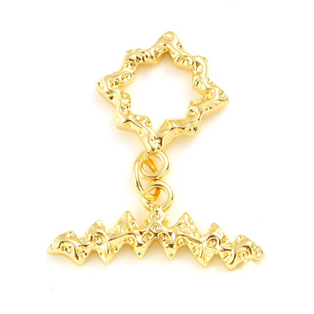 Picture of Brass Toggle Clasps 18K Real Gold Plated Geometric Hollow 27mm x 23mm, 1 Piece