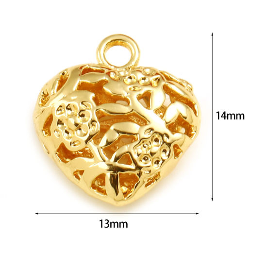 Immagine di Ottone San Valentino Charms Cuore 18K Vero Oro Placcato Fiore 14mm x 13mm, 5 Pz