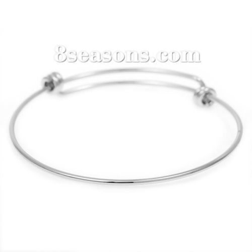 Picture of Brass Expandable Bangles Bracelets Double Bar Round Silver Tone Adjustable From 26cm(10 2/8") - 21cm(8 2/8") long, 1 Piece                                                                                                                                    