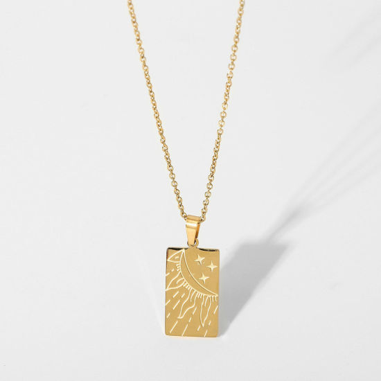 Imagen de Respetuoso del Medio Ambiente Sencillo & Casual Galaxia 18K Oro Real Chapado 304 Acero Inoxidable Cable Cadena Cruz Meteorito Rectángulo Collar con Colgante Para Mujeres Fiesta 41.5cm longitud, 1 Unidad