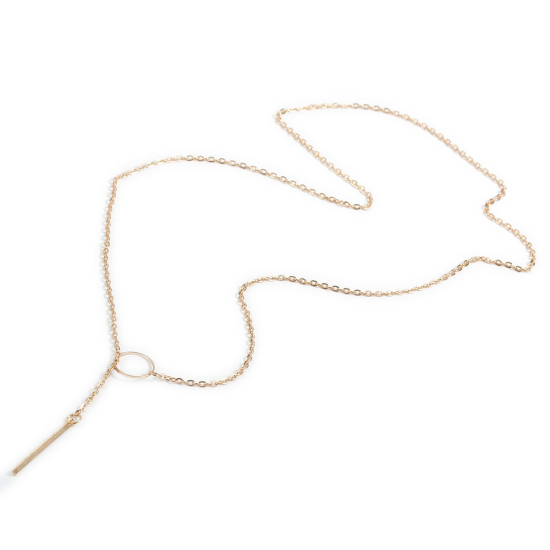 Image de Nouvelle Tendance Collier Lariat en Forme de Y en Alliage de Zinc Doré Cercle avec Pendentif Rectangle 68.8cm long, 1 Pièce