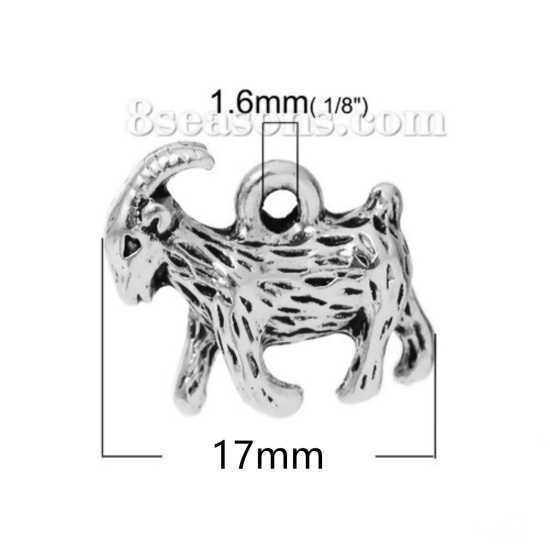 Picture of Zinc Based Alloy Easter Charms Goat Sheep Antique Silver Color 17mm( 5/8") x 13mm( 4/8"), 20 PCs