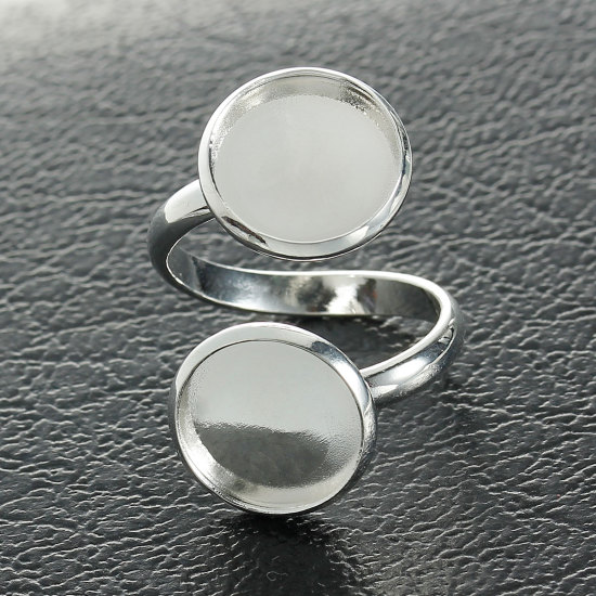 Picture of Brass Open Cabochon Settings Rings Round Silver Plated (Fits 12mm Dia) 15.9mm( 5/8")(US Size 5.25), 3 PCs                                                                                                                                                     