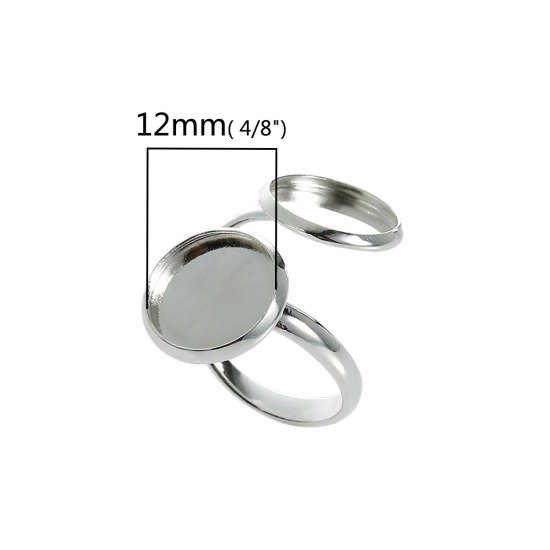 Picture of Brass Open Cabochon Settings Rings Round Silver Plated (Fits 12mm Dia) 15.9mm( 5/8")(US Size 5.25), 3 PCs                                                                                                                                                     