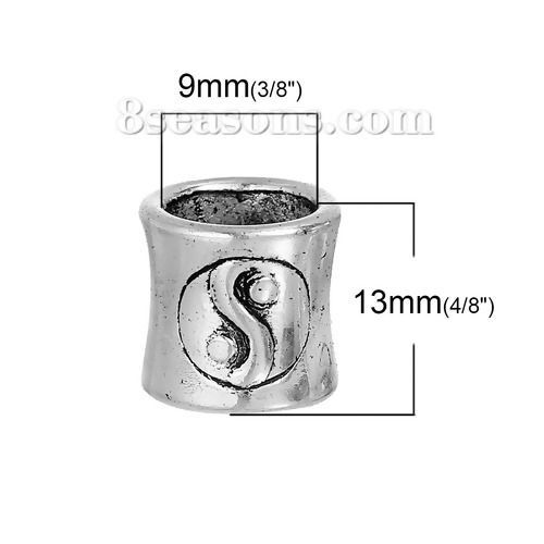 Immagine di Lega di Zinco Separatori Perline Bobina Argento Antico Yin Yang Simbolo Scolpisce Circa 13mm x 12mm, 10 Pz