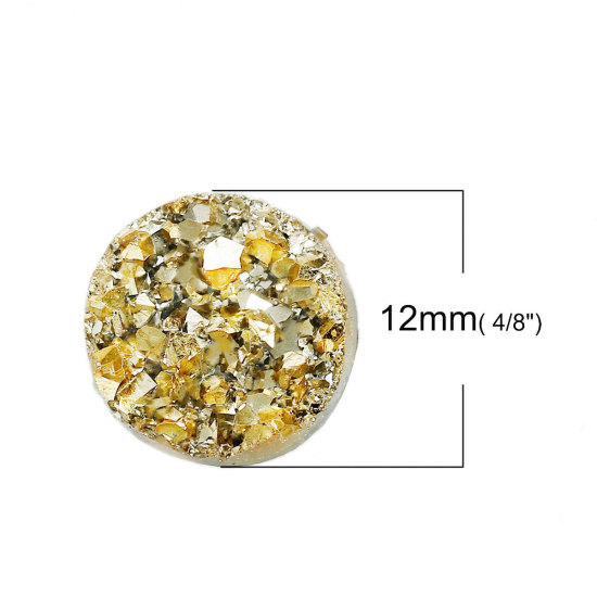 Picture of Druzy /Drusy Resin Dome Seals Cabochon Round Golden 12mm( 4/8") Dia, 50 PCs