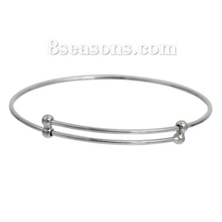 Image de Bracelets Jonc Réglable en Laiton Forme Rond Argent Mat 25cm long, 1 Pièce