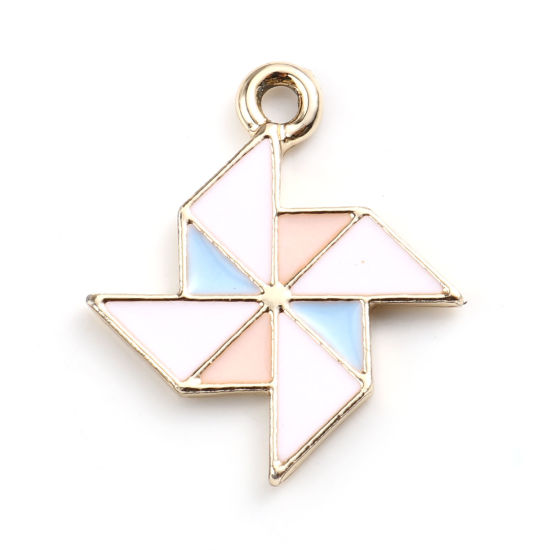 Immagine di Lega di Zinco Charms Mulino a Vento Oro Placcato Multicolore Smalto 21mm x 18mm , 10 Pz