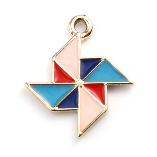 Immagine di Lega di Zinco Charms Mulino a Vento Oro Placcato Multicolore Smalto 21mm x 18mm , 10 Pz